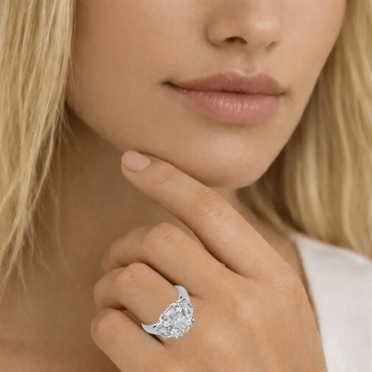Post-1980s Platinum Diamond Ring on finger
