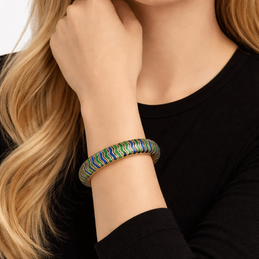 Tiffany & Co. Post-1980s 18KT Yellow Gold Enamel Bracelet on wrist