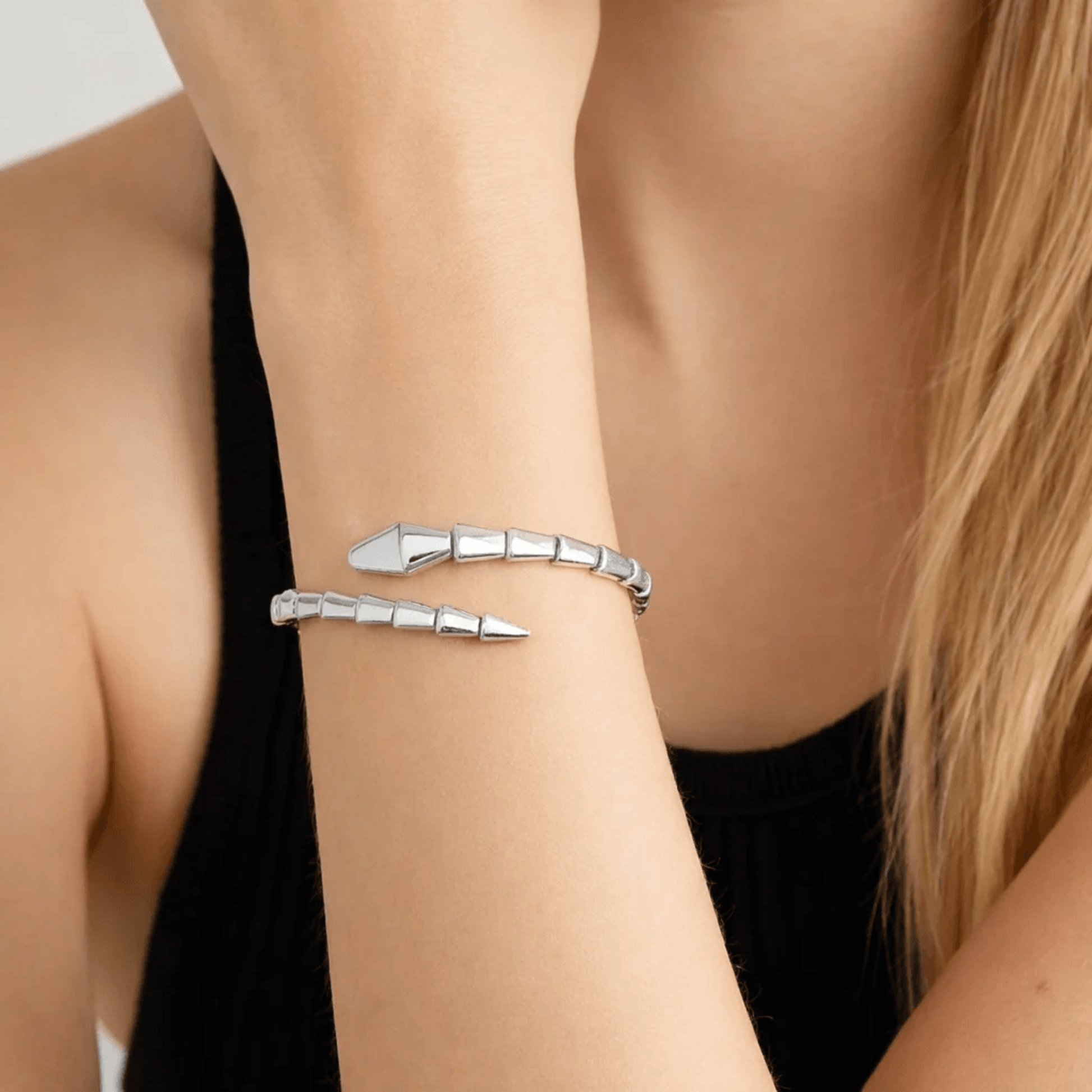 Bulgari Post-1980s 18KT White Gold Serpenti Viper Bracelet on wrist