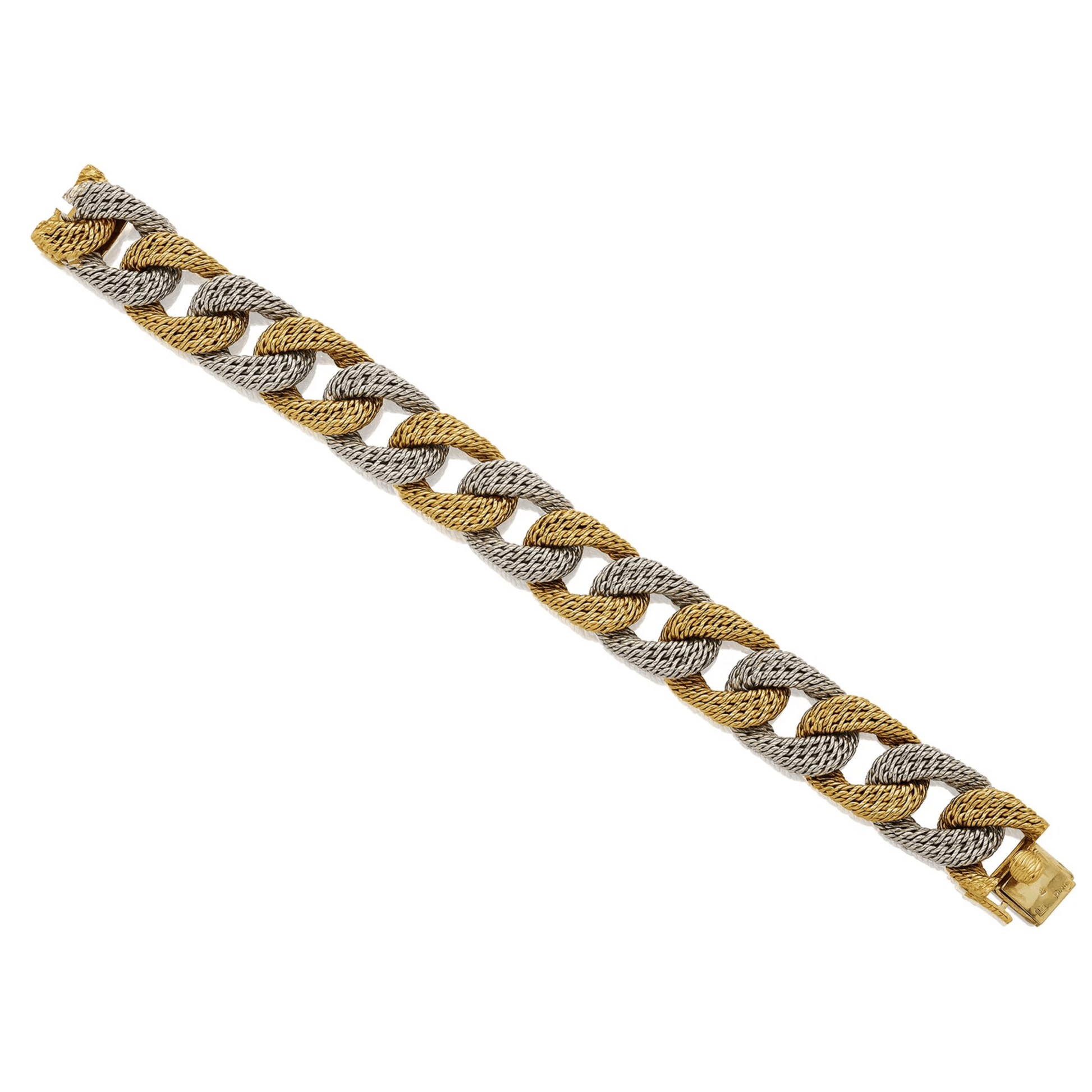 Georges Lenfant Paris 1970s 18KT White & Yellow Gold Bracelet front