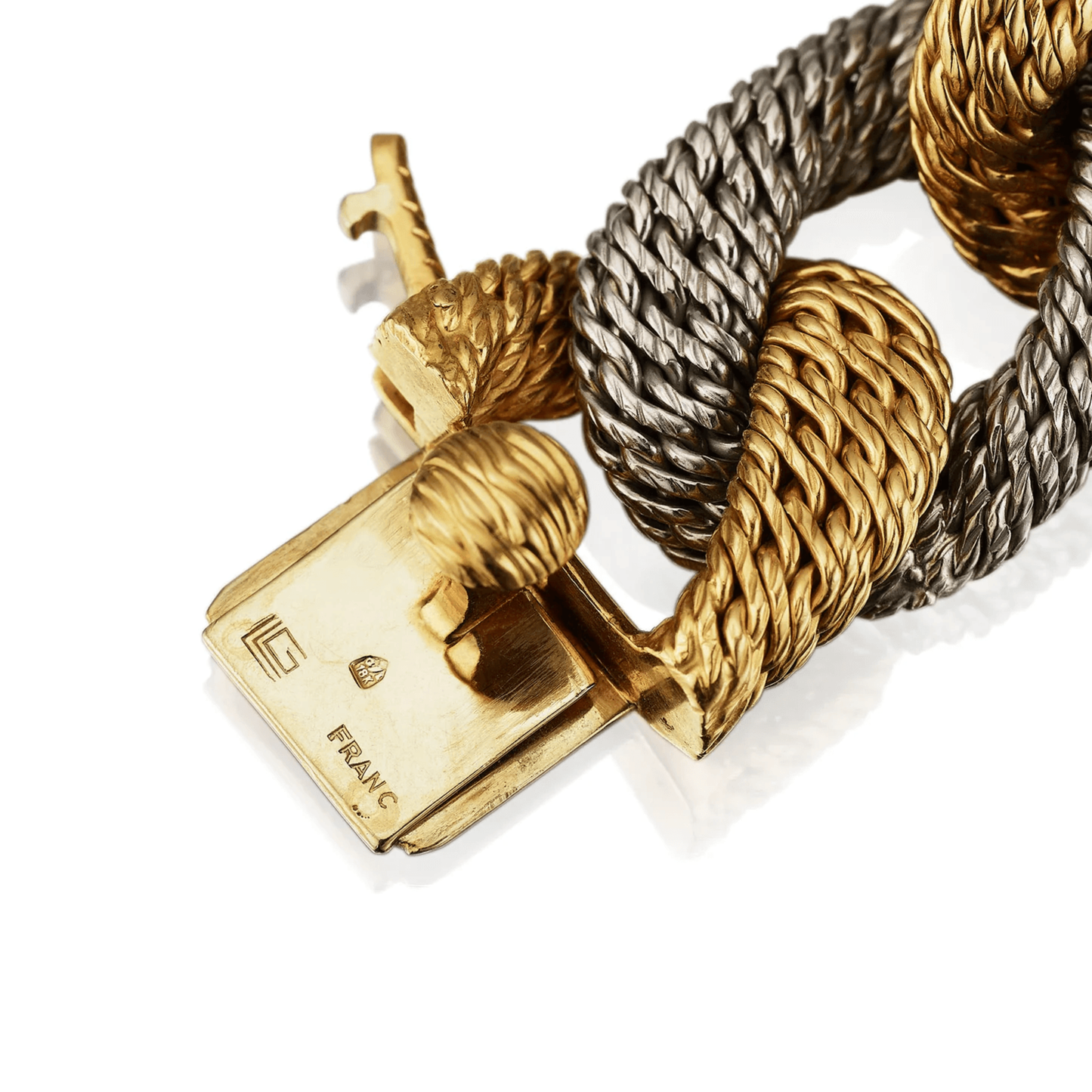 Georges Lenfant Paris 1970s 18KT White & Yellow Gold Bracelet stamp on clasp
