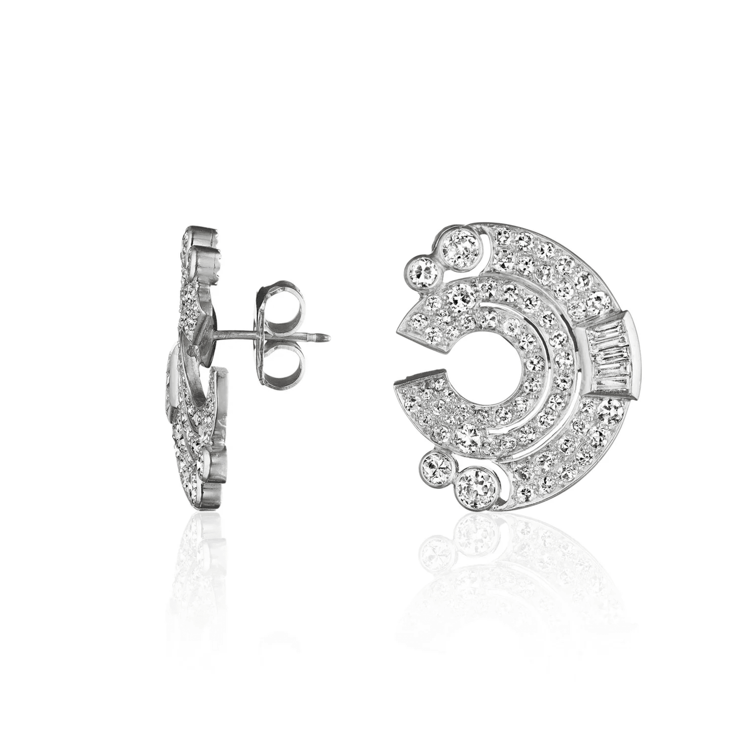 French Art Deco Platinum Diamond Earrings side