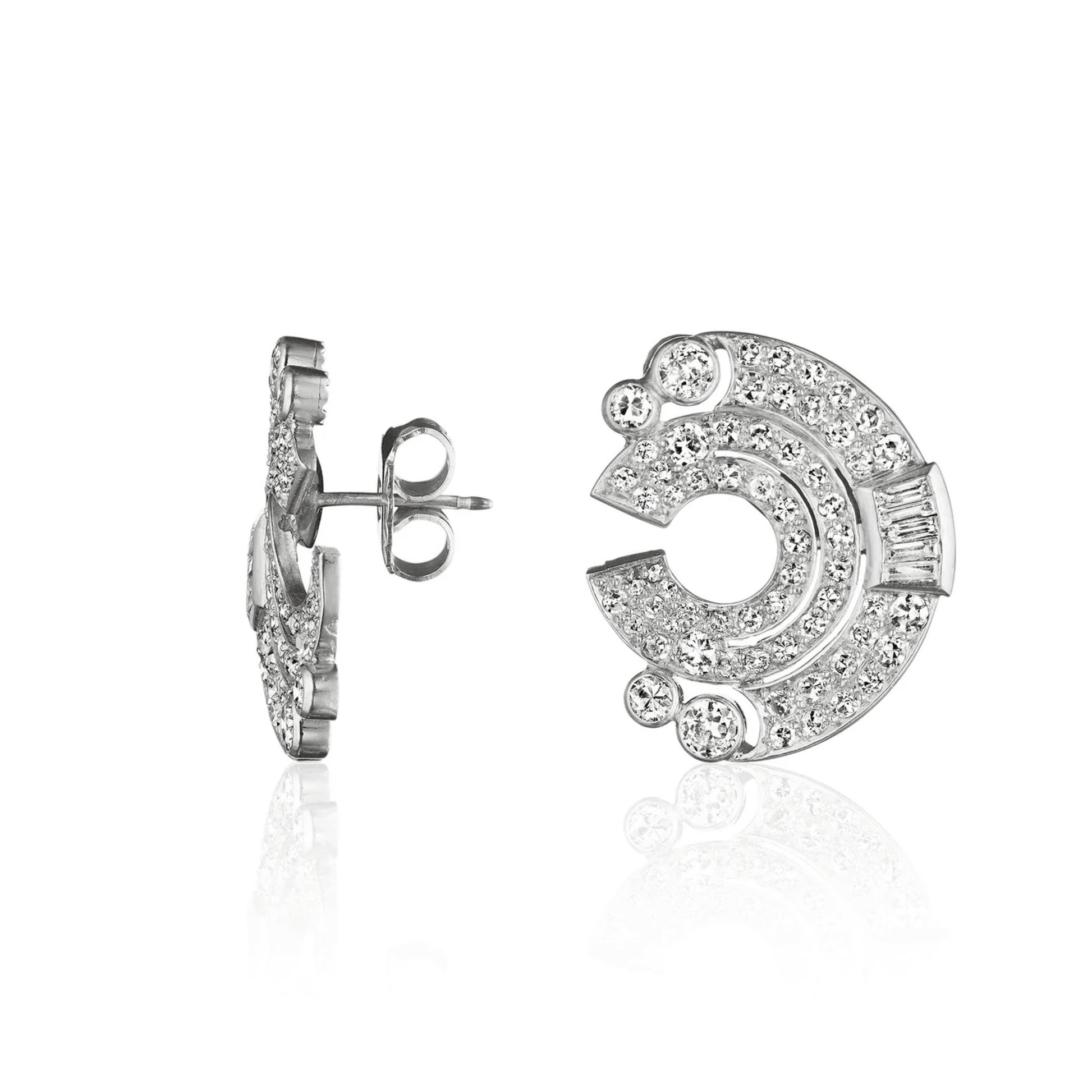 French Art Deco Platinum Diamond Earrings side