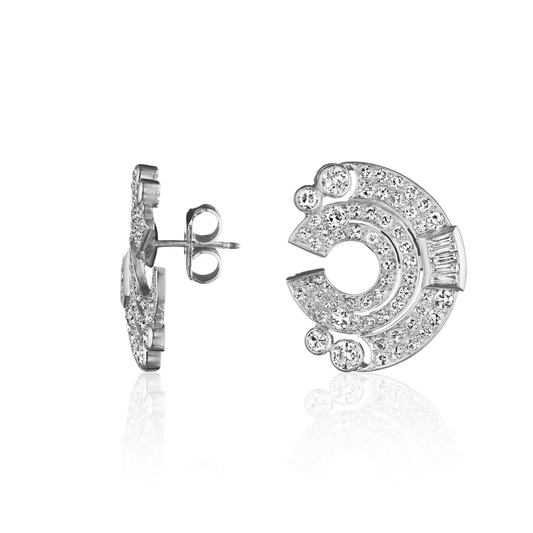 French Art Deco Platinum Diamond Earrings side