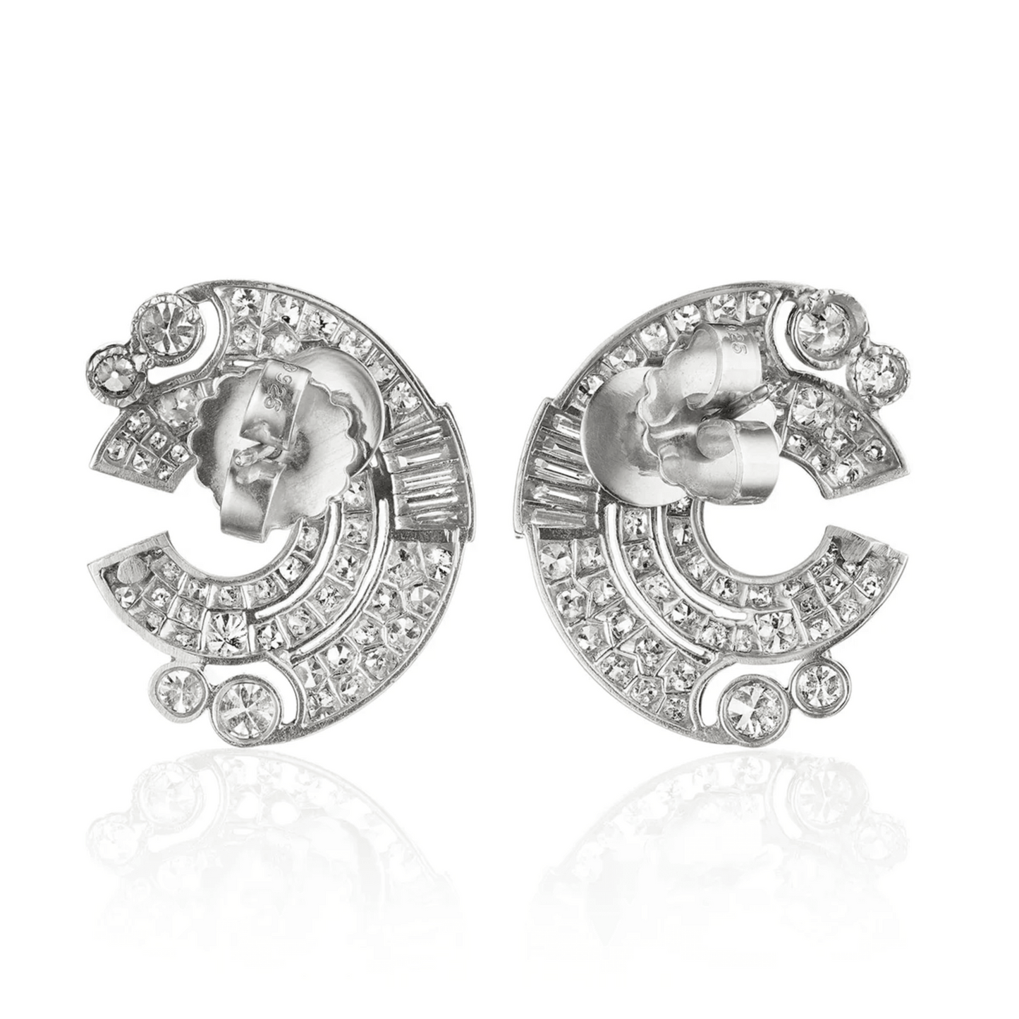 French Art Deco Platinum Diamond Earrings back