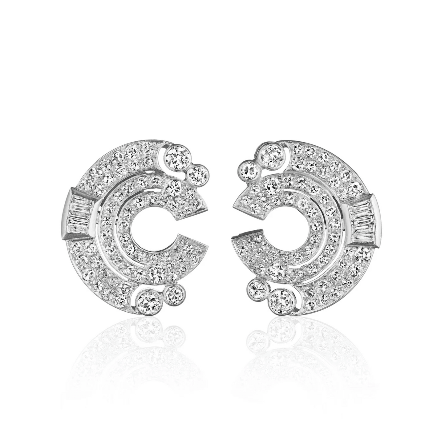 French Art Deco Platinum Diamond Earrings front