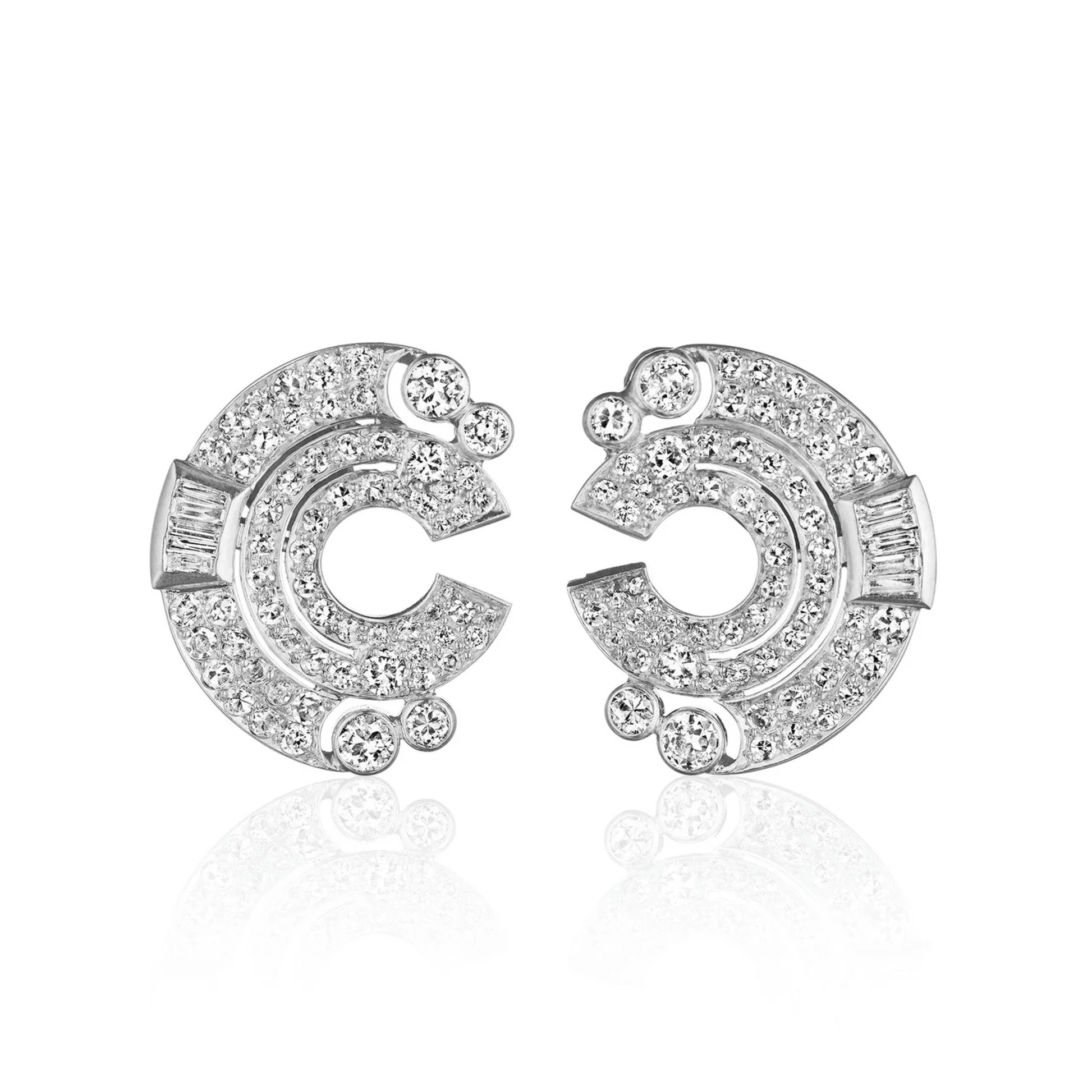 French Art Deco Platinum Diamond Earrings front