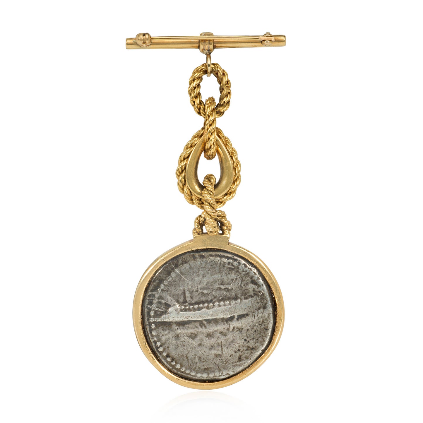 Hermes Paris 1960s 18KT Yellow Gold Coin Brooch back