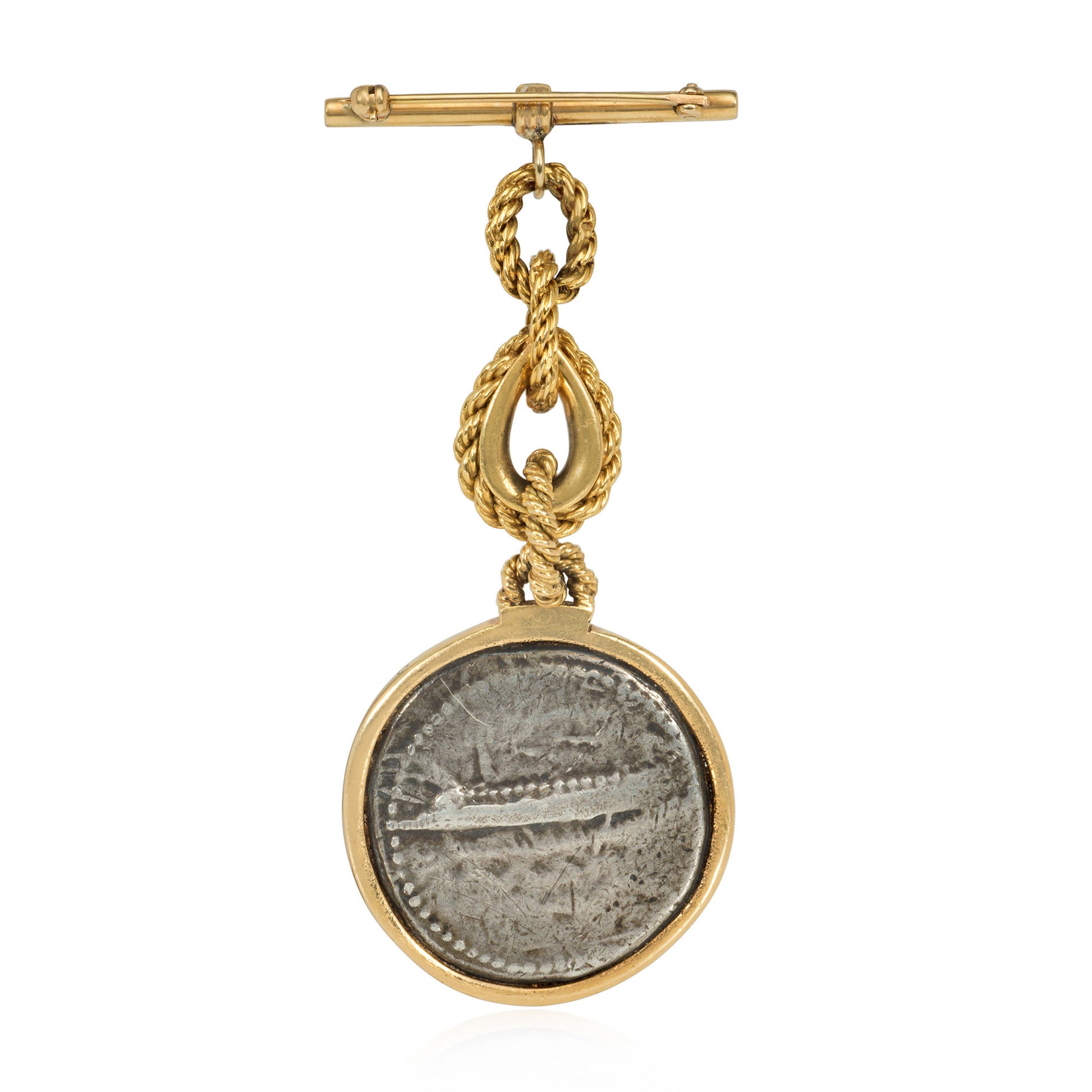 Hermes Paris 1960s 18KT Yellow Gold Coin Brooch back