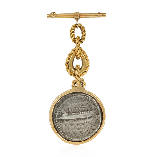 Hermes Paris 1960s 18KT Yellow Gold Coin Brooch back