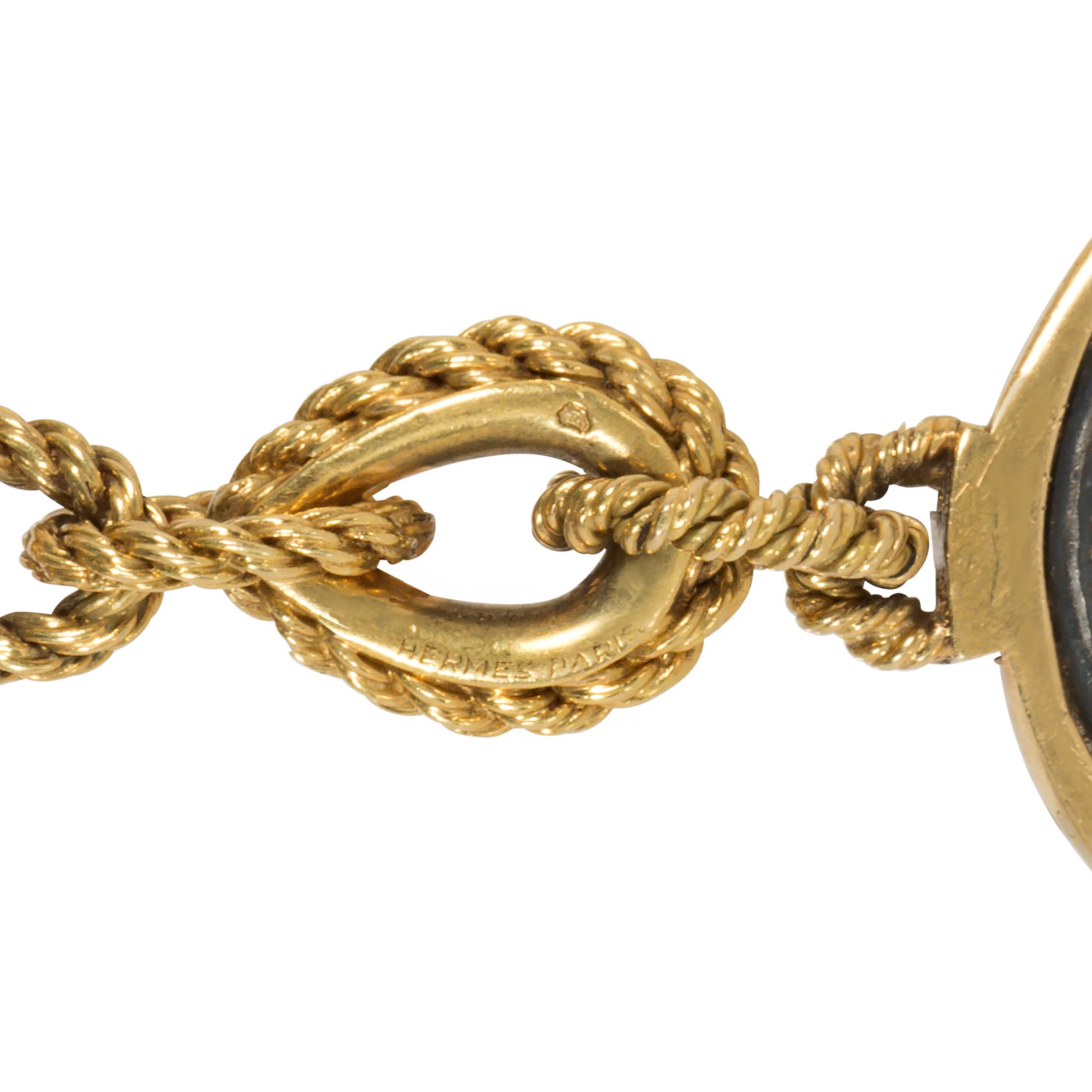 Hermes Paris 1960s 18KT Yellow Gold Coin Brooch signature