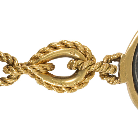 Hermes Paris 1960s 18KT Yellow Gold Coin Brooch signature