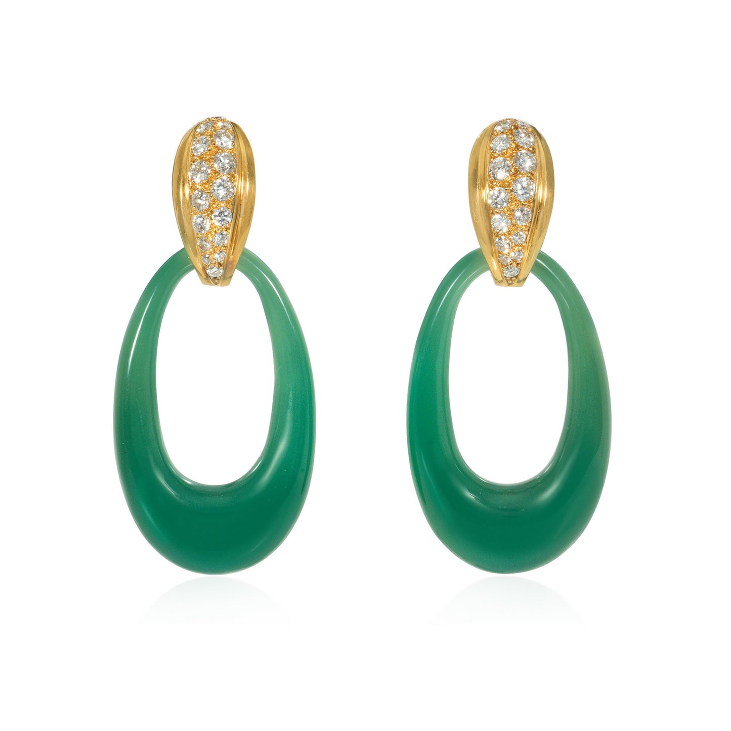 Cartier Paris 1960s 18KT Yellow Gold Diamond, Malachite & Chrysoprase Interchangeable Earrings front