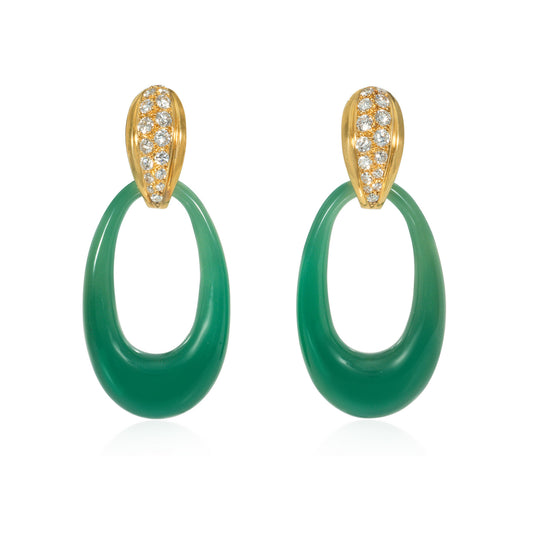 Cartier Paris 1960s 18KT Yellow Gold Diamond, Malachite & Chrysoprase Interchangeable Earrings front