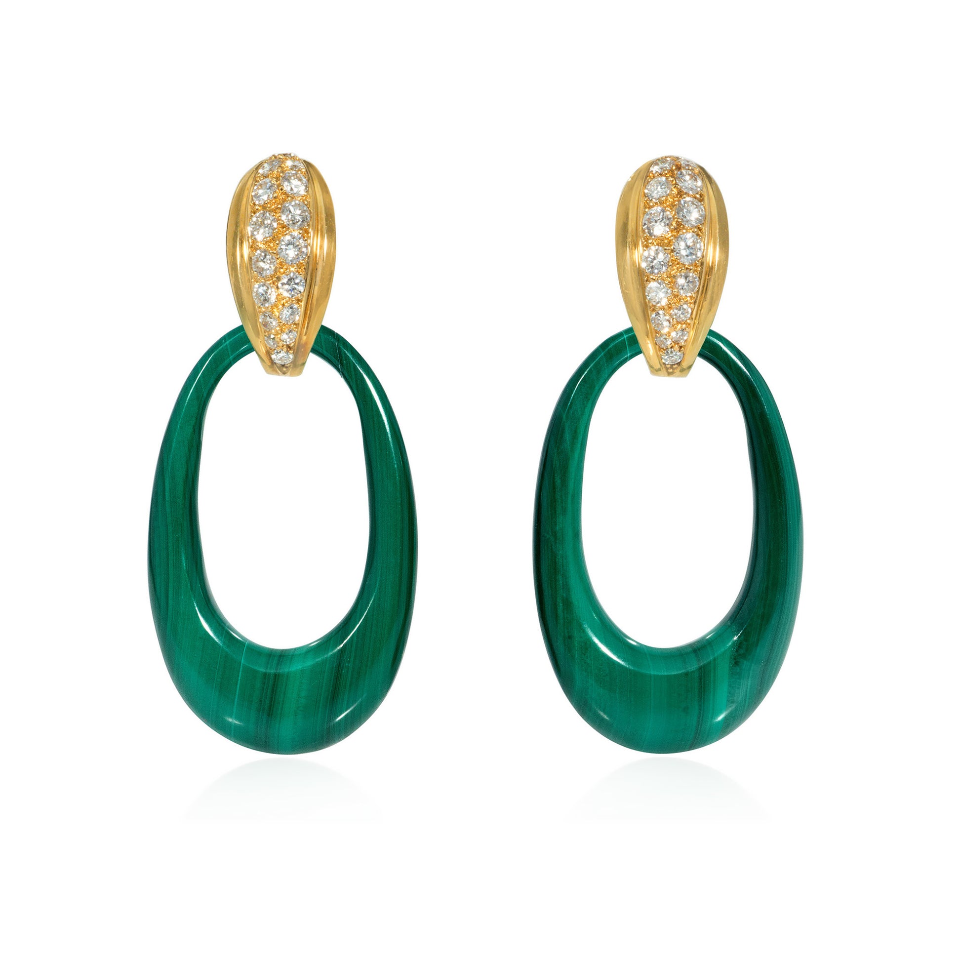 Cartier Paris 1960s 18KT Yellow Gold Diamond, Malachite & Chrysoprase Interchangeable Earrings front
