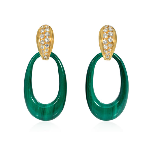 Cartier Paris 1960s 18KT Yellow Gold Diamond, Malachite & Chrysoprase Interchangeable Earrings front