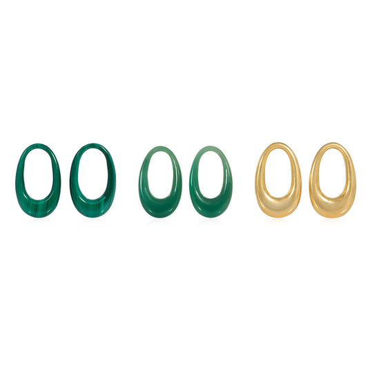 Cartier Paris 1960s 18KT Yellow Gold Diamond, Malachite & Chrysoprase Interchangeable Earrings hoops