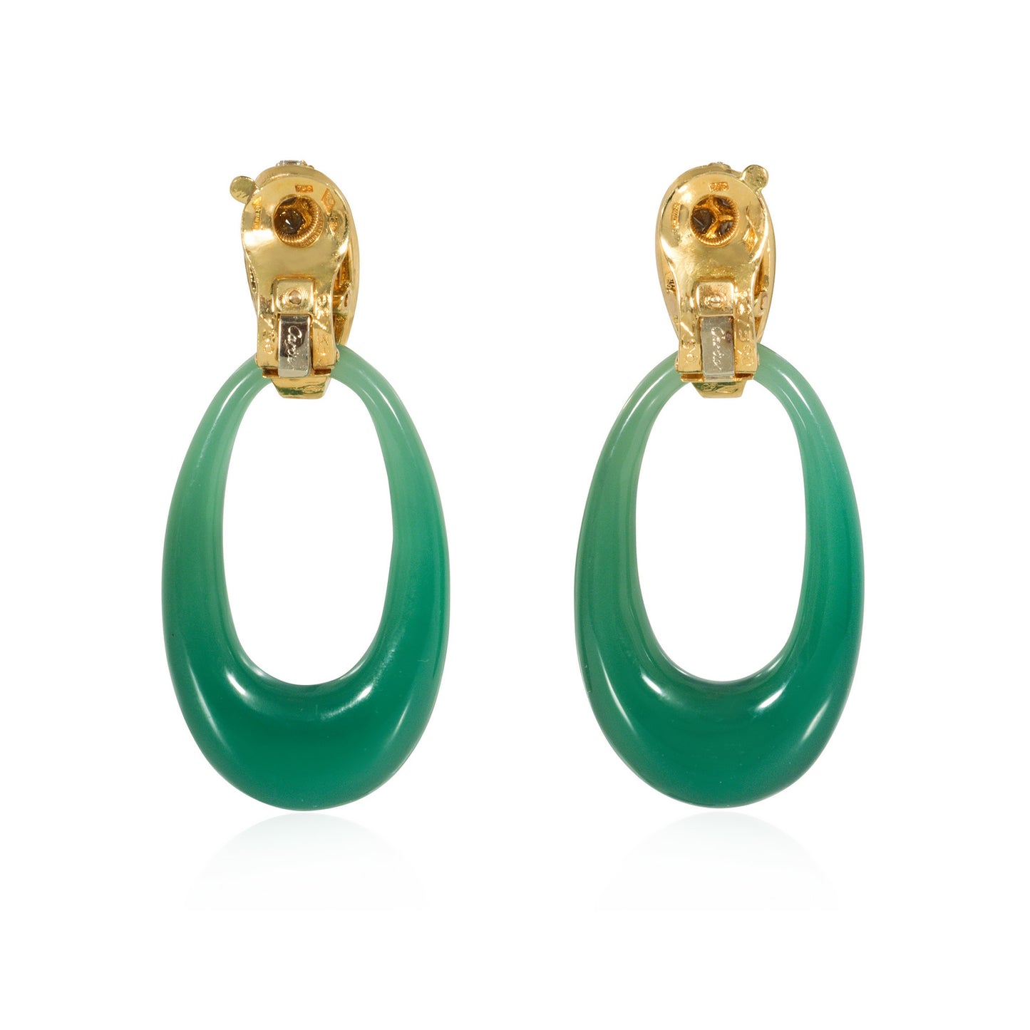 Cartier Paris 1960s 18KT Yellow Gold Diamond, Malachite & Chrysoprase Interchangeable Earrings back