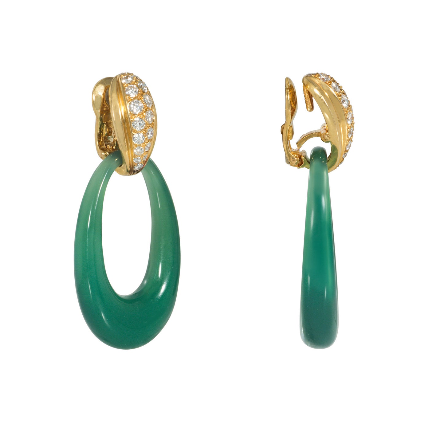 Cartier Paris 1960s 18KT Yellow Gold Diamond, Malachite & Chrysoprase Interchangeable Earrings side