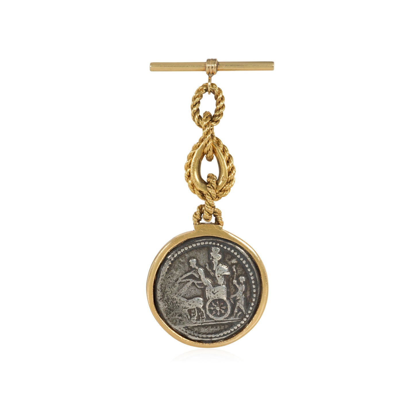 Hermes Paris 1960s 18KT Yellow Gold Coin Brooch front