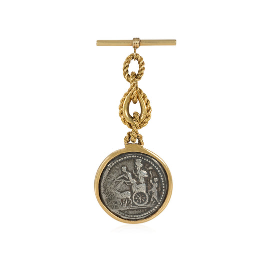 Hermes Paris 1960s 18KT Yellow Gold Coin Brooch front