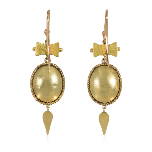 Victorian 15KT Yellow Gold Turquoise & Diamond Earrings back