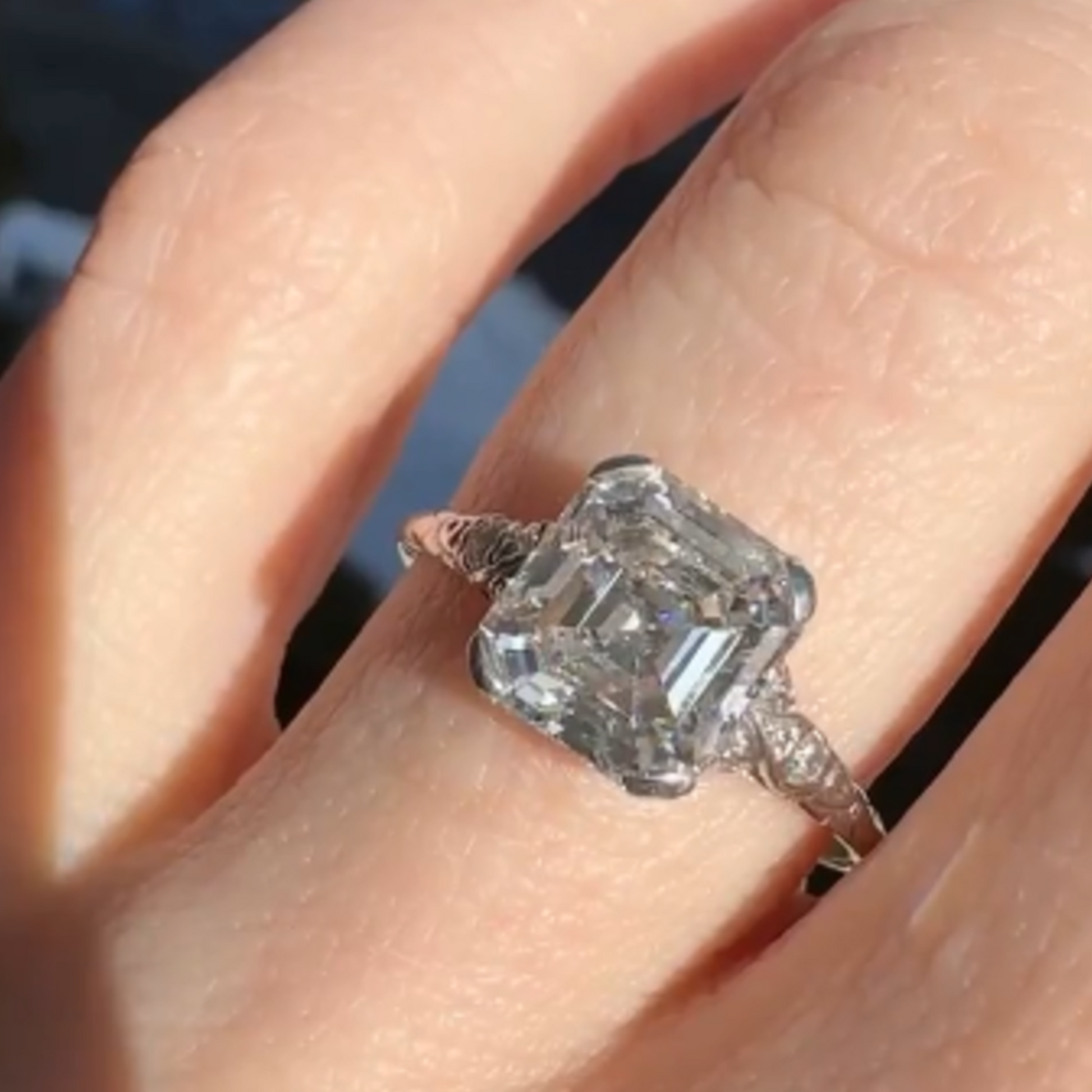 Tiffany & Co. Art Deco Platinum Diamond on finger