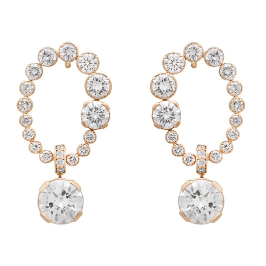Post-1980s 18KT Yellow Gold Diamond Earrings front