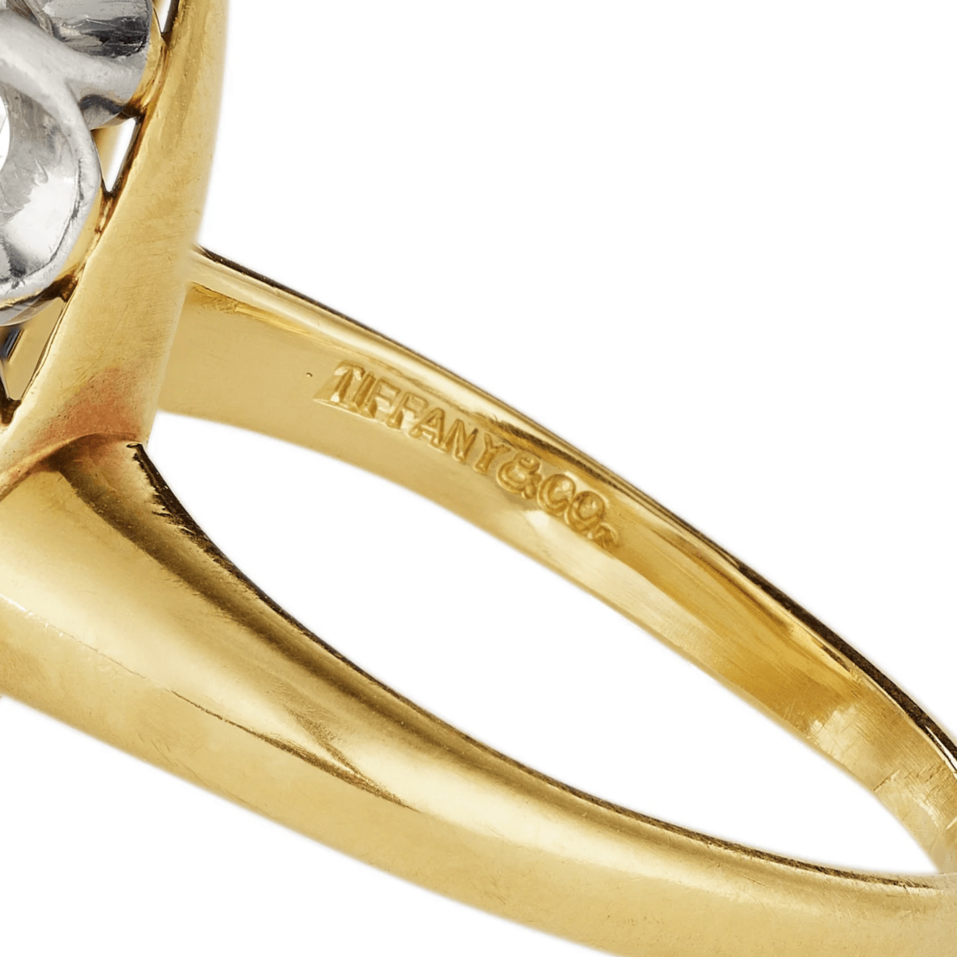 Tiffany & Co. Victorian Platinum & 18KT Yellow Gold Sapphire & Diamond Ring signature