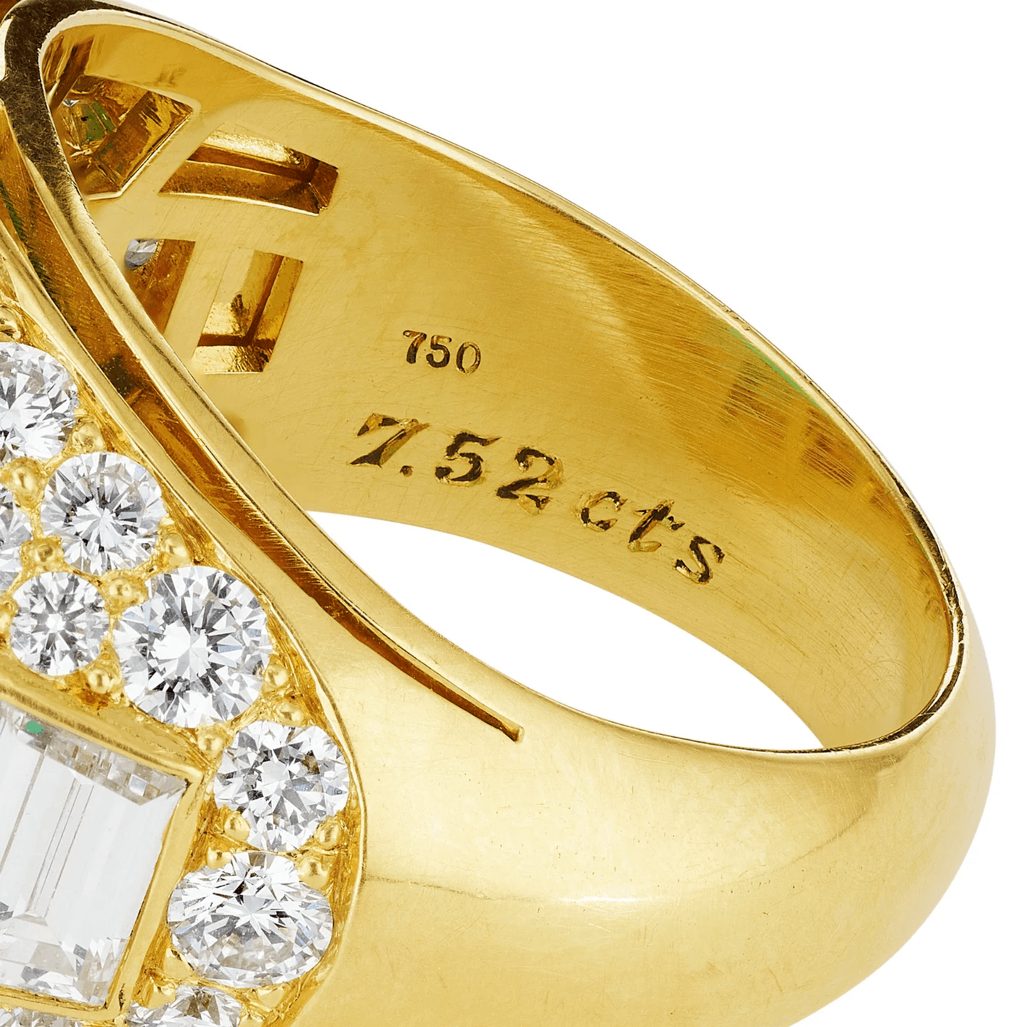 Bulgari 1980s 18KT Yellow Gold Emerald & Diamond Trombino Ring 