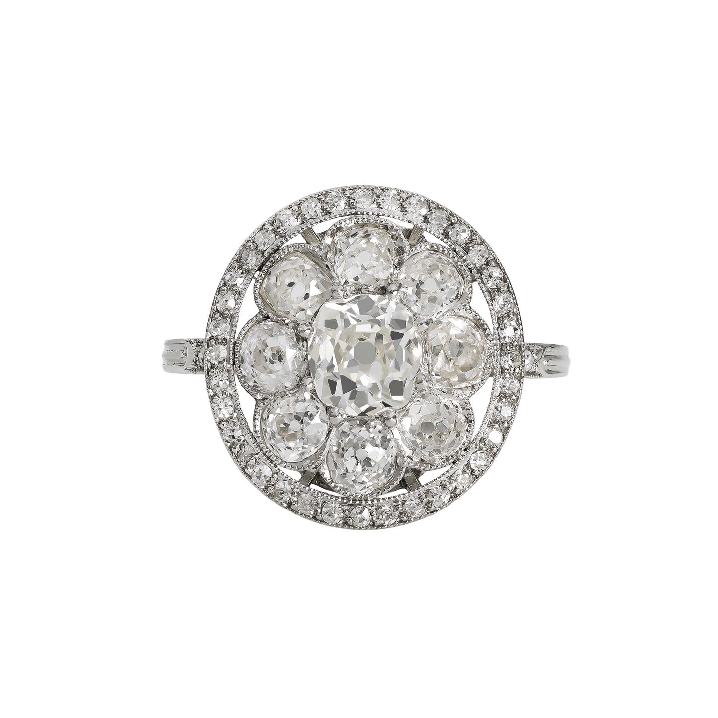French Edwardian Platinum Diamond Ring front