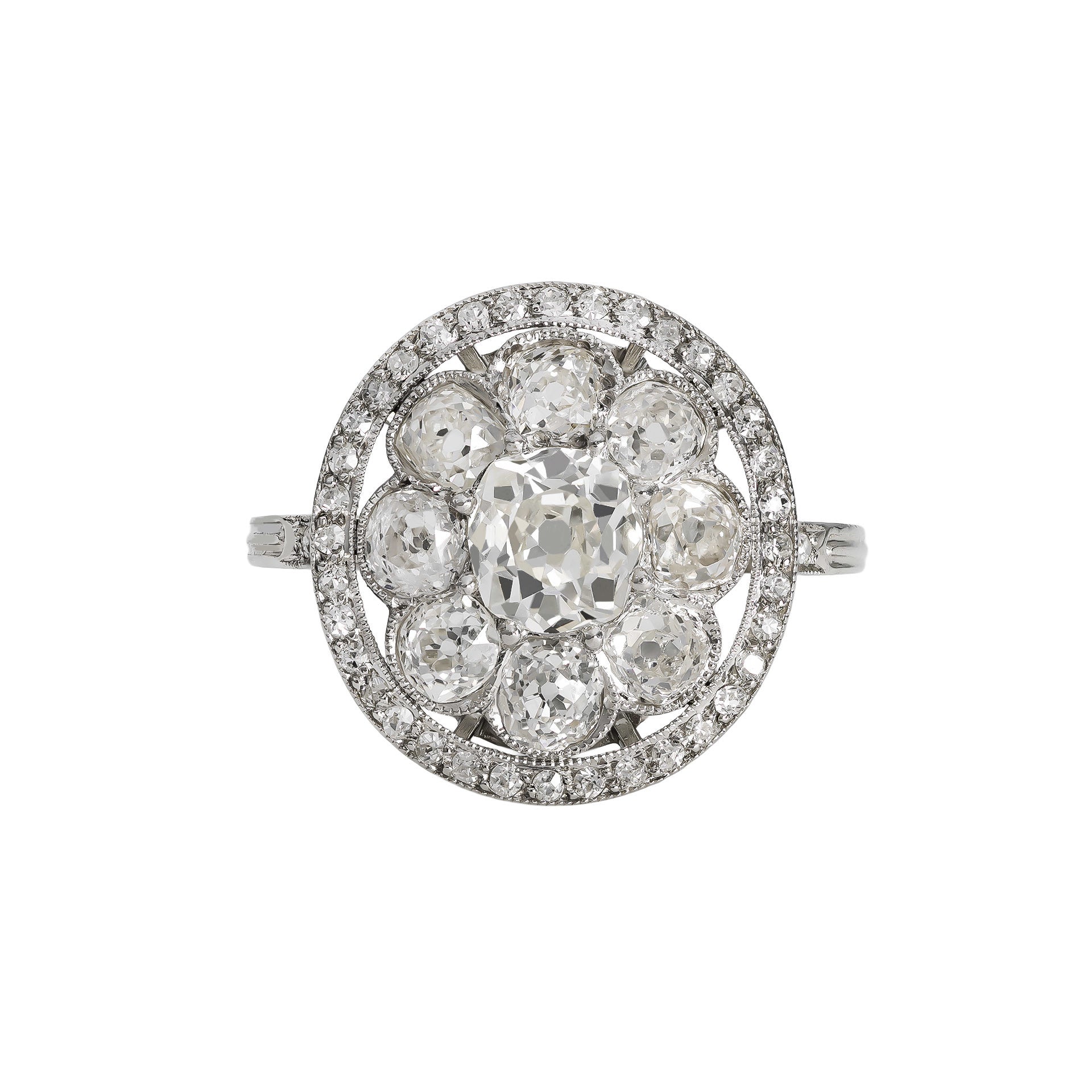 French Edwardian Platinum Diamond Ring front