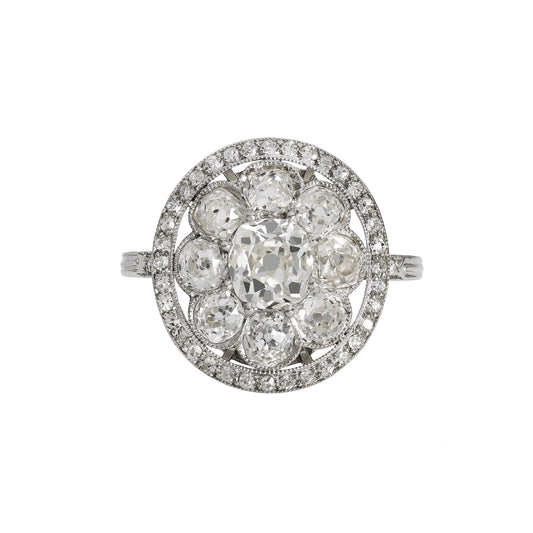 French Edwardian Platinum Diamond Ring front
