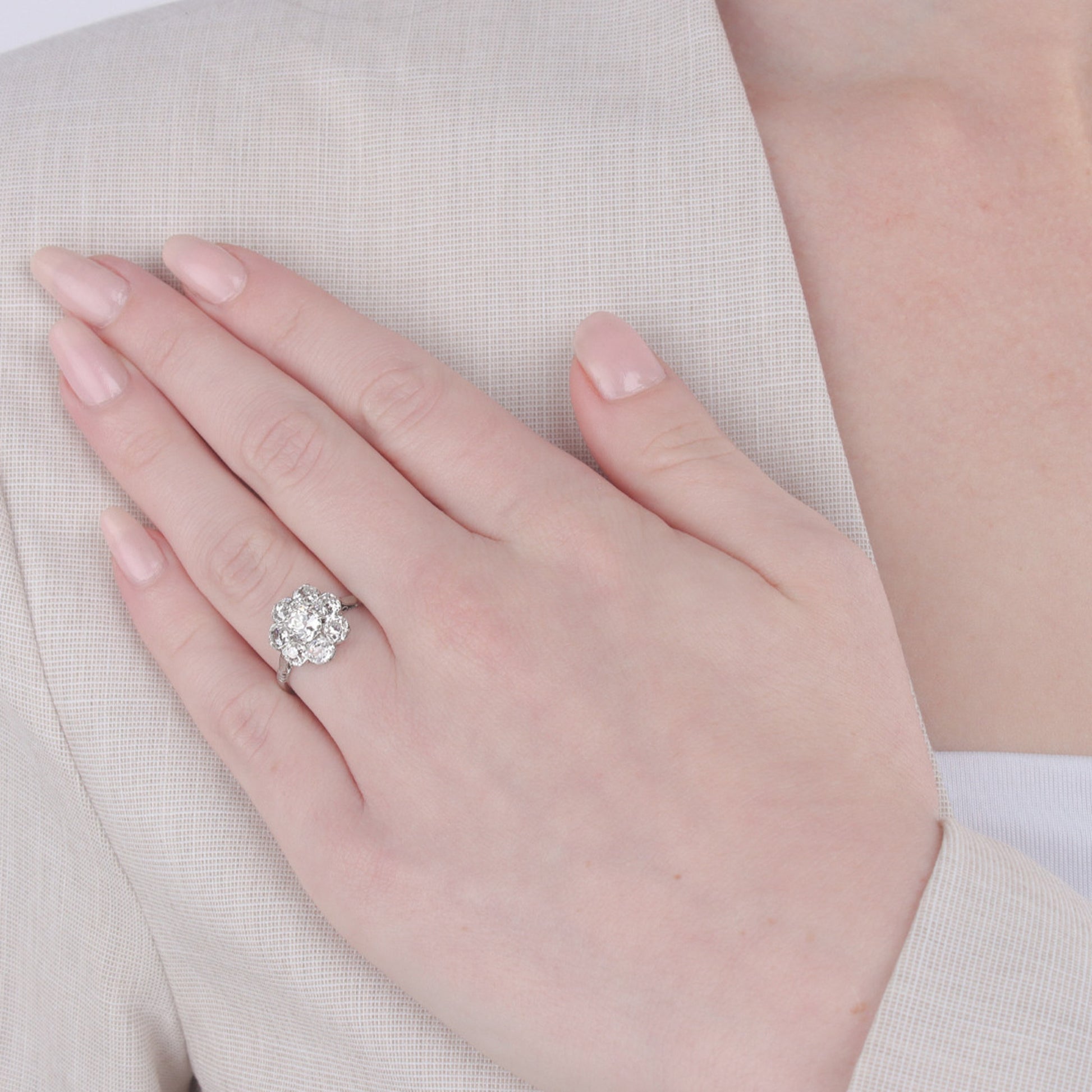 Victorian Platinum Diamond Ring on finger