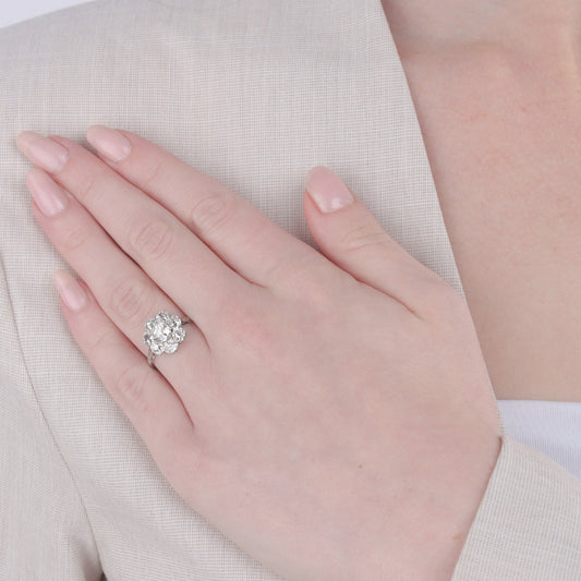 Victorian Platinum Diamond Ring on finger