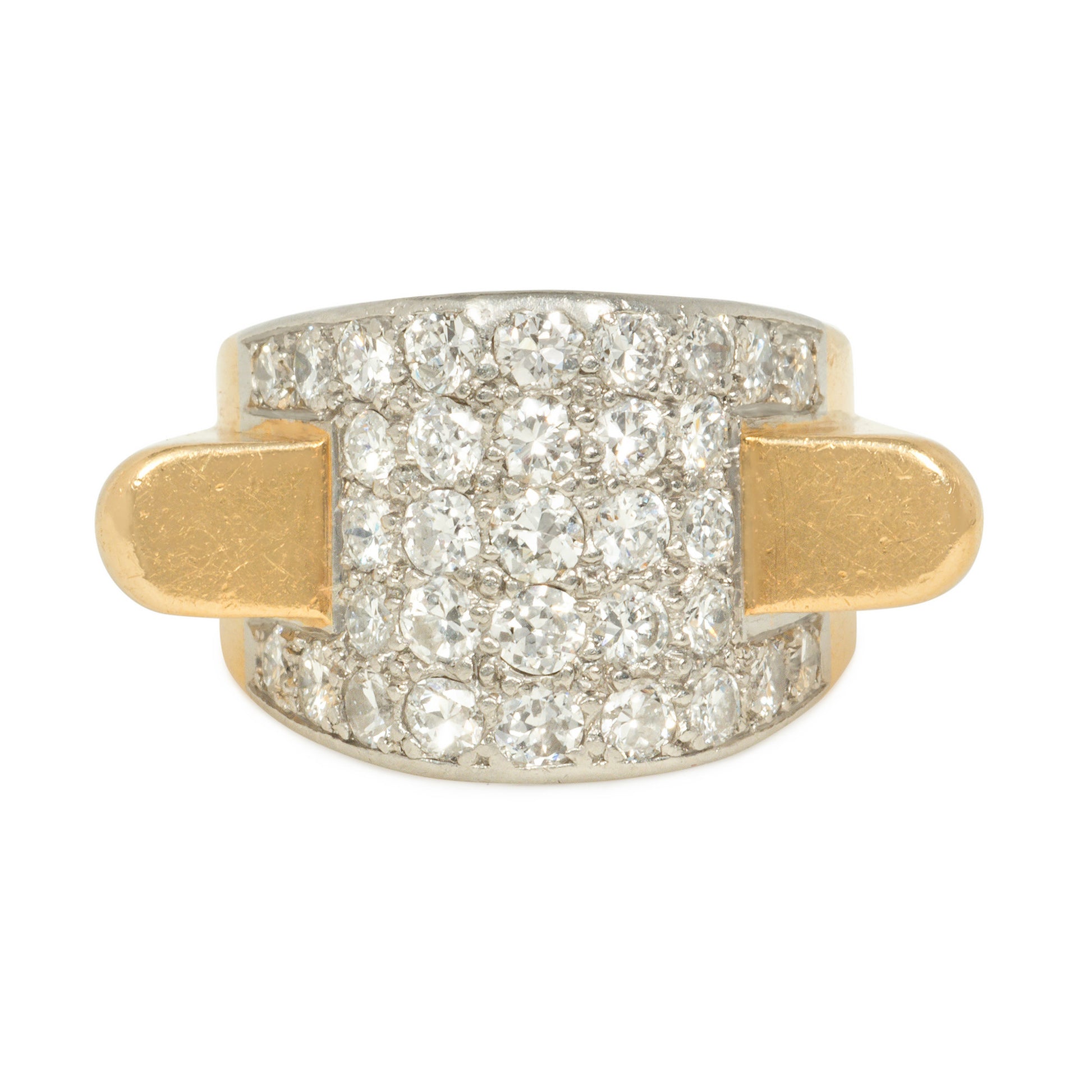 Boucheron Paris Retro Platinum & 18KT Yellow Gold Diamond Ring front