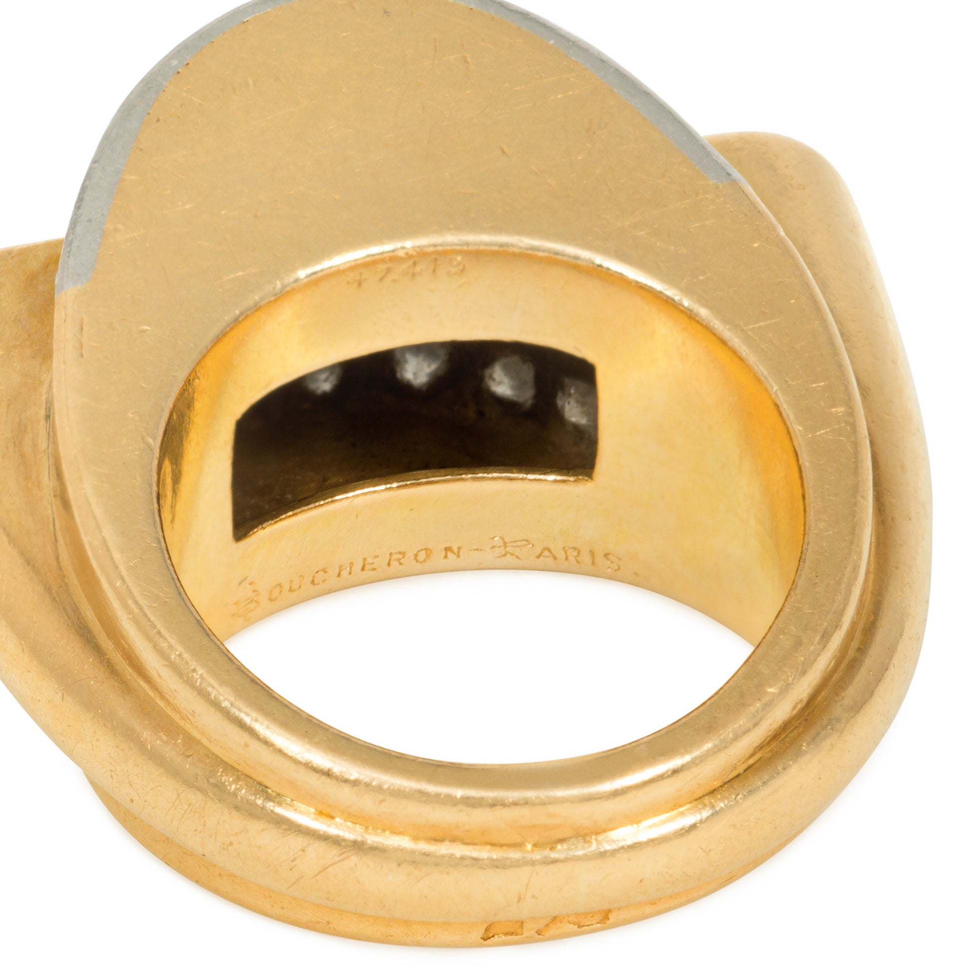 Boucheron Paris Retro Platinum & 18KT Yellow Gold Diamond Ring signature