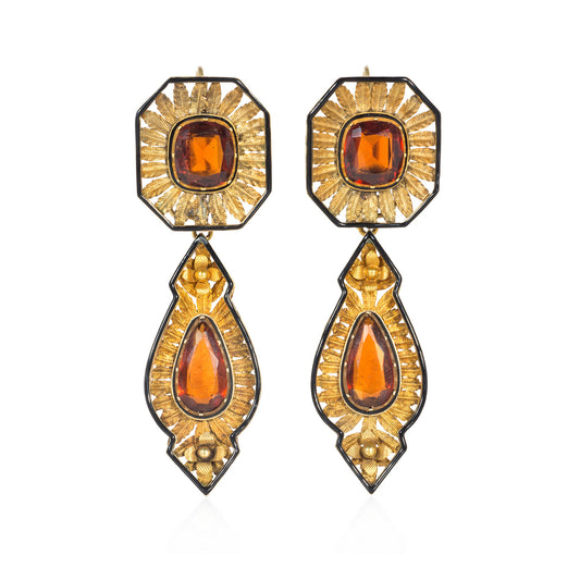 Austrian Victorian 18KT Yellow Gold Hessonite Garnet & Enamel Set front