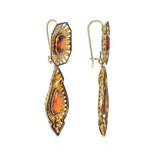 Austrian Victorian 18KT Yellow Gold Hessonite Garnet & Enamel Set side