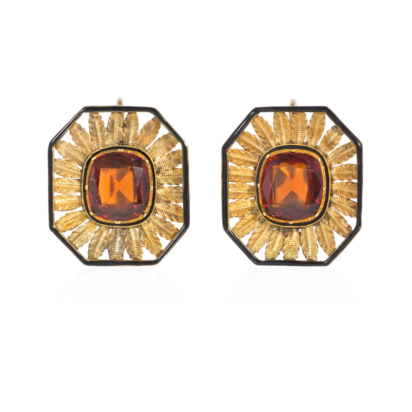 Austrian Victorian 18KT Yellow Gold Hessonite Garnet & Enamel Set front
