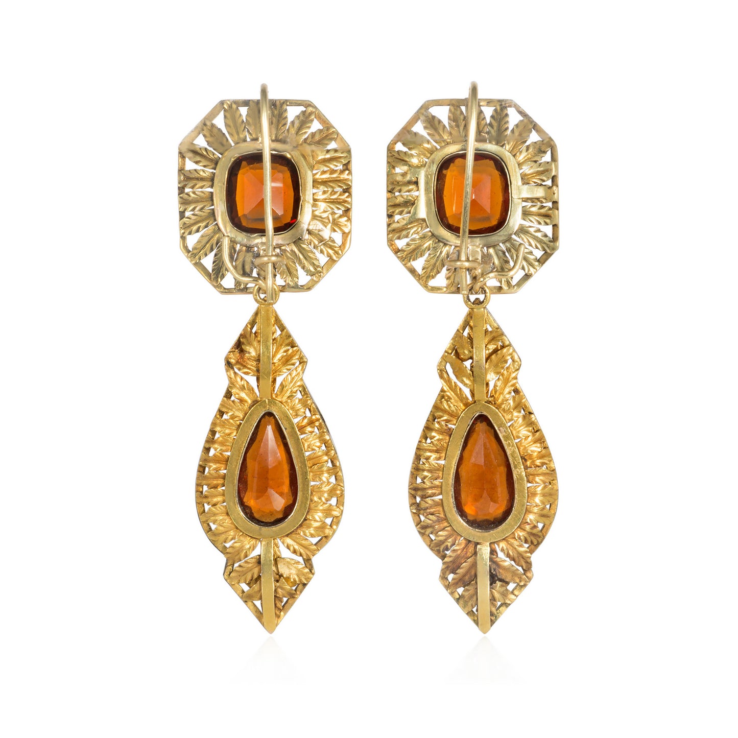 Austrian Victorian 18KT Yellow Gold Hessonite Garnet & Enamel Set back