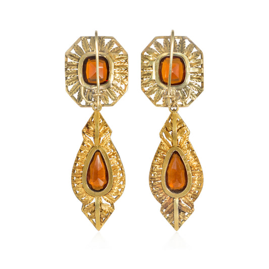 Austrian Victorian 18KT Yellow Gold Hessonite Garnet & Enamel Set back