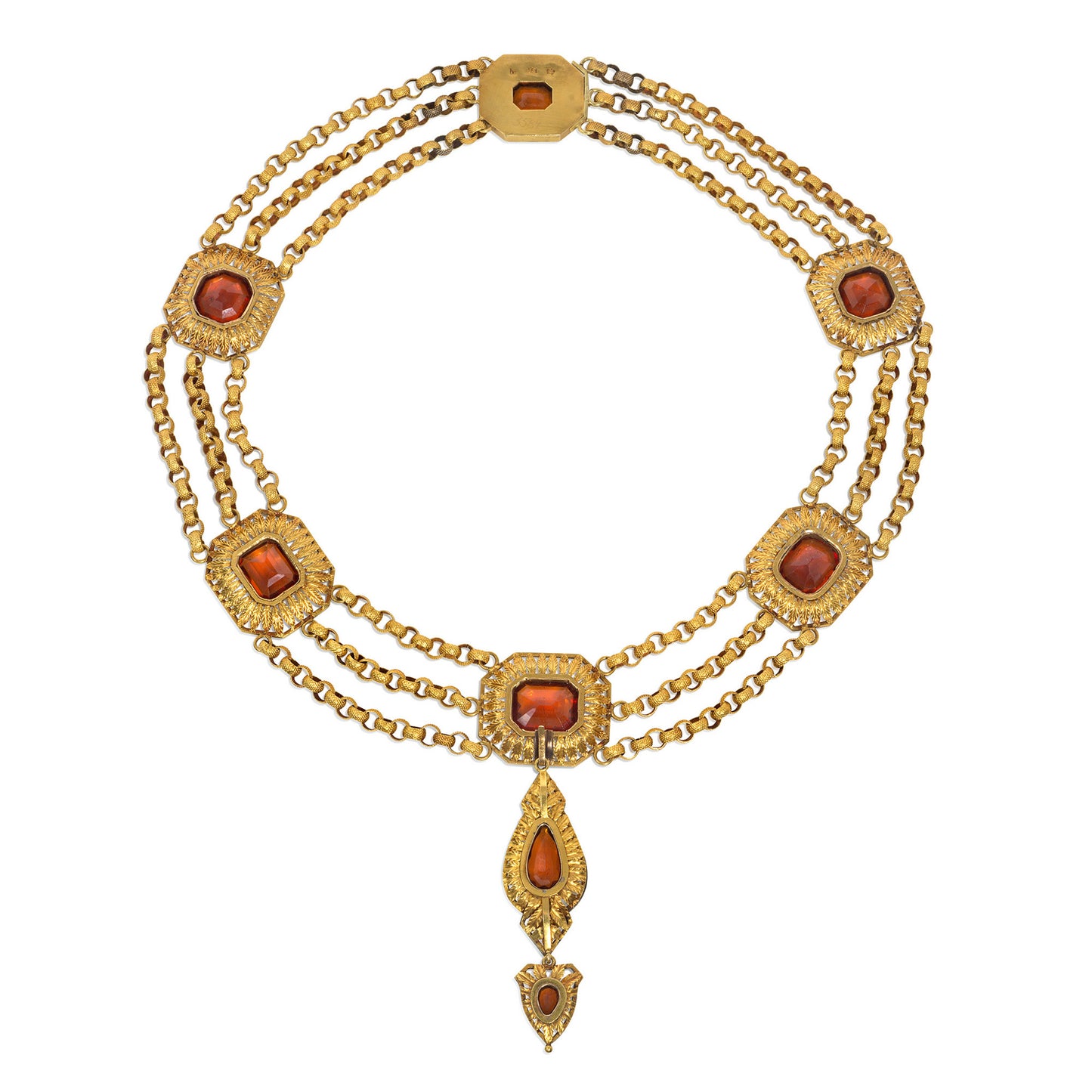 Austrian Victorian 18KT Yellow Gold Hessonite Garnet & Enamel Set front