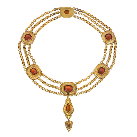 Austrian Victorian 18KT Yellow Gold Hessonite Garnet & Enamel Set front
