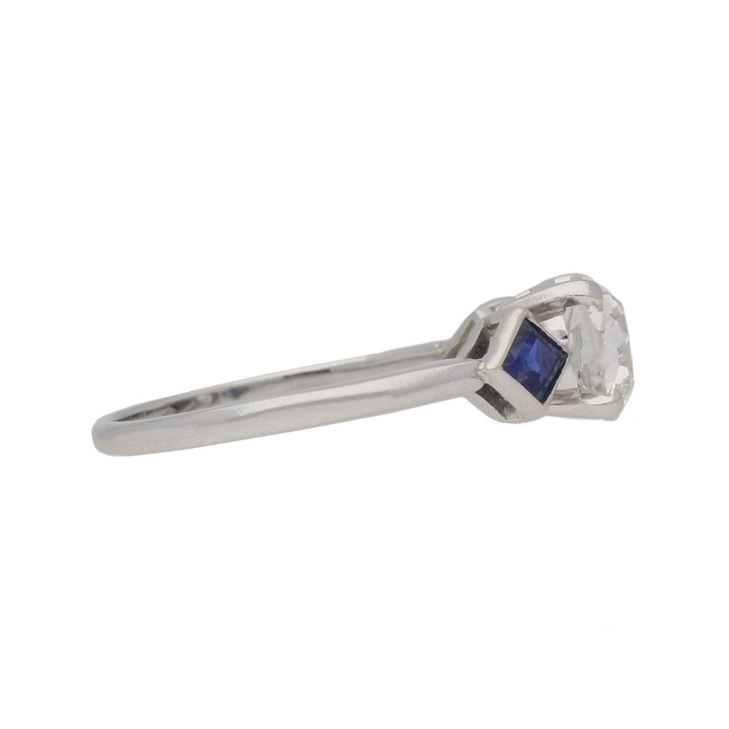 English 1960s Platinum Diamond & Sapphire Ring side