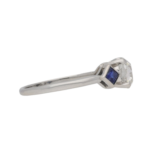 English 1960s Platinum Diamond & Sapphire Ring side
