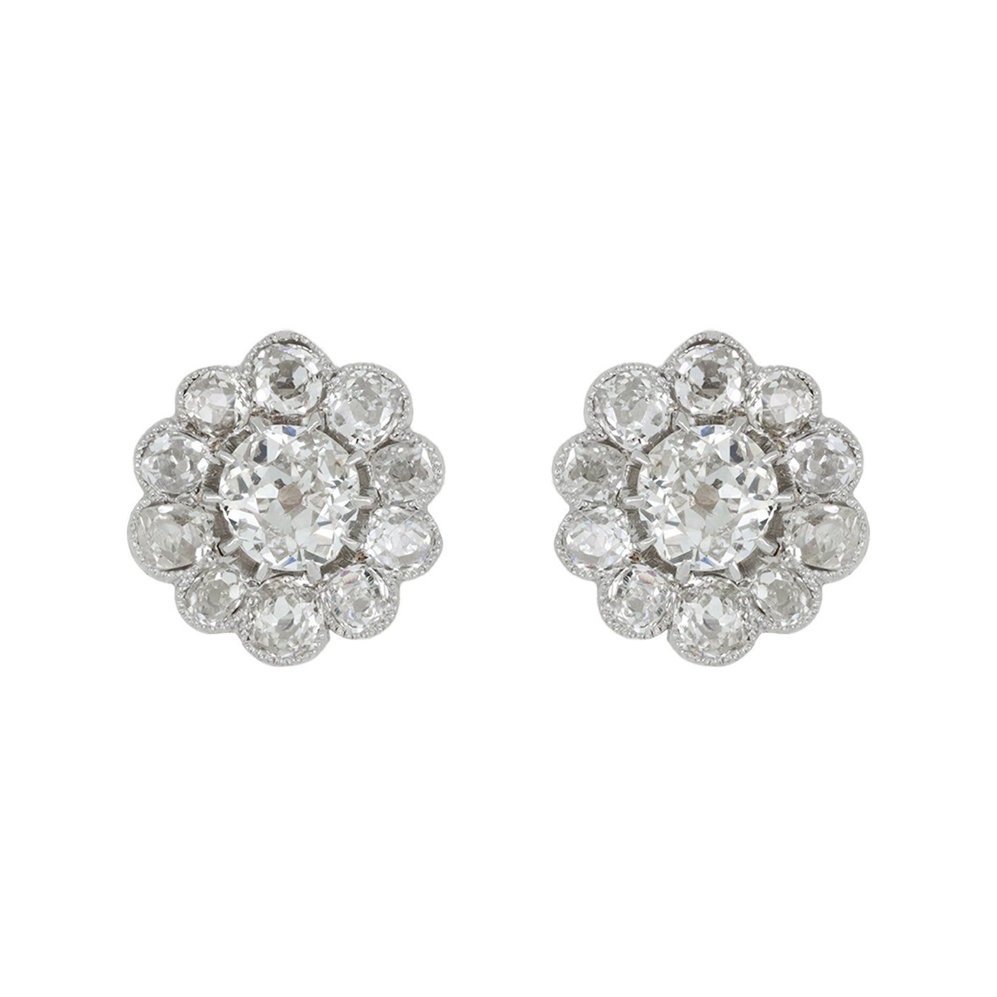 Edwardian Platinum & 18KT Yellow Gold Diamond Earrings front