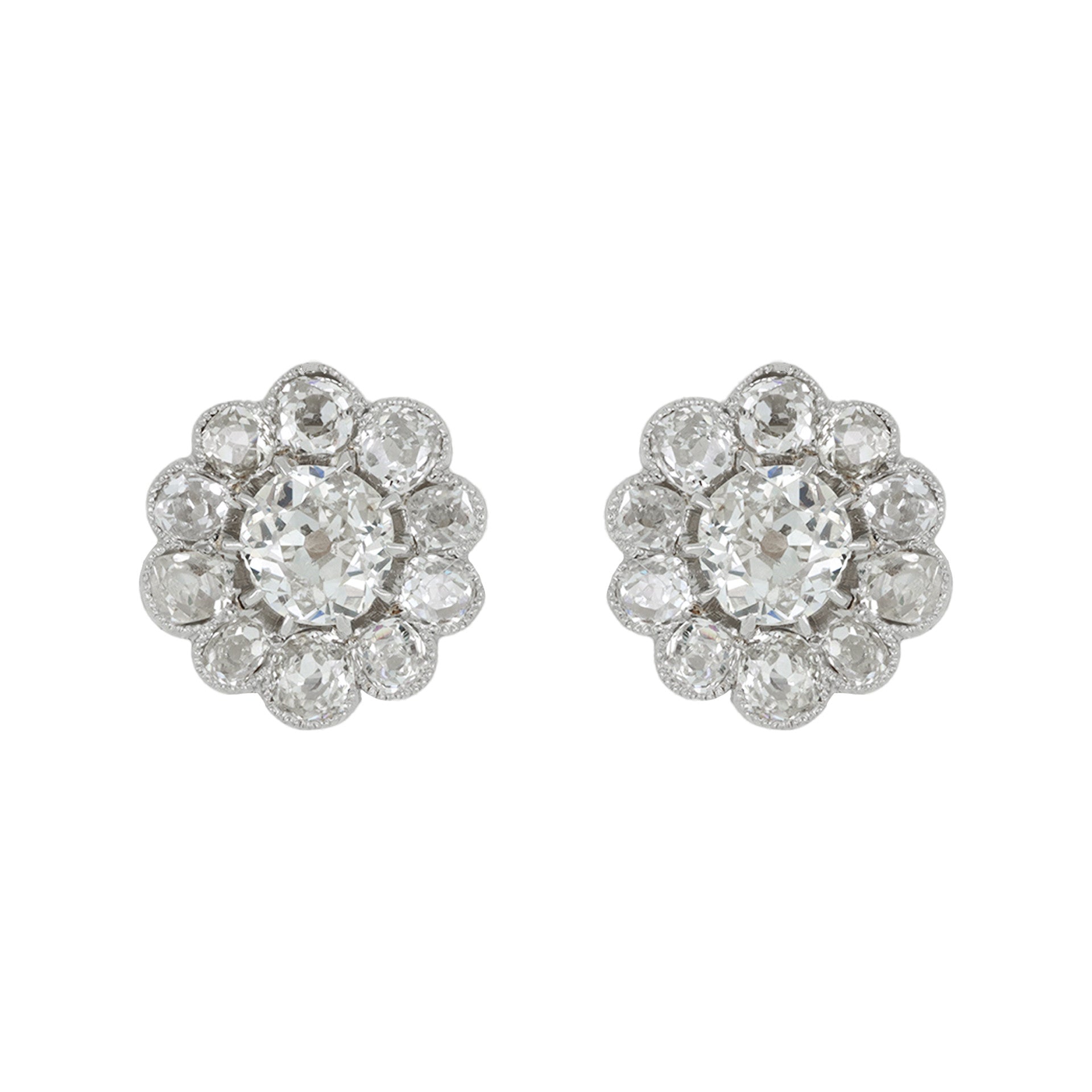 Edwardian Platinum & 18KT Yellow Gold Diamond Earrings front