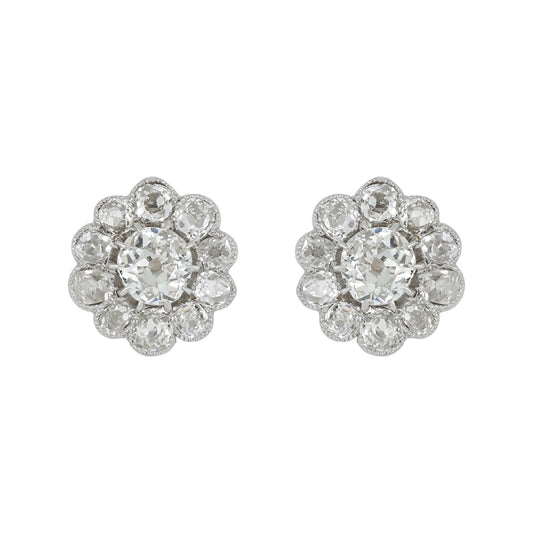 Edwardian Platinum & 18KT Yellow Gold Diamond Earrings front