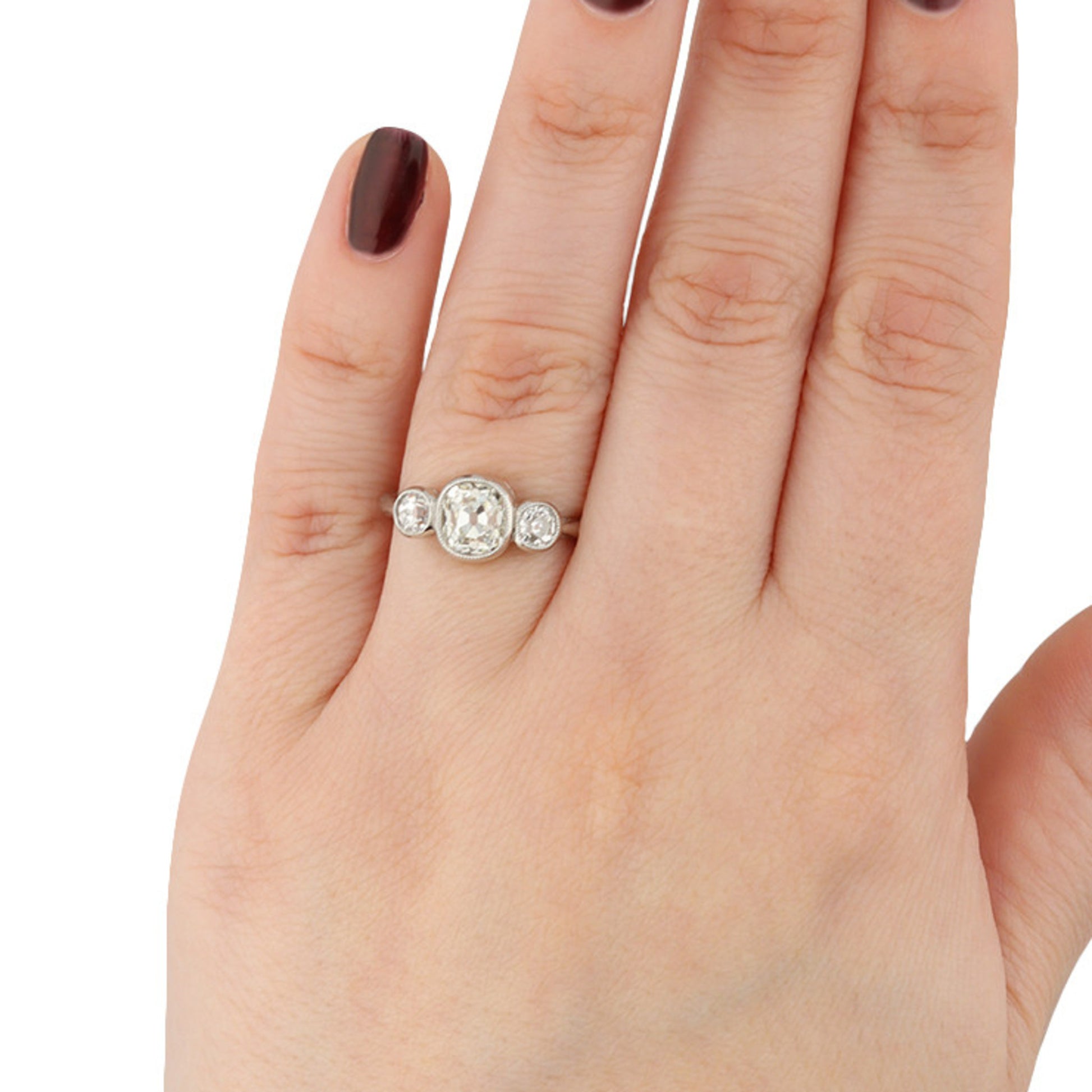 1950s Platinum Diamond Ring on finger